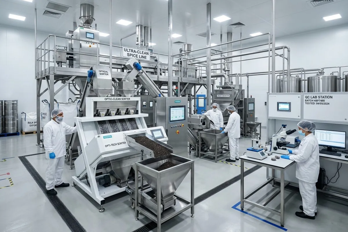 Clean food processing line with optical sorting machines