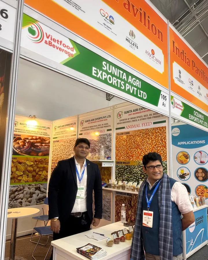 Sunita Agri Exports team with buyers at Vietfood & Beverage · India pavilion