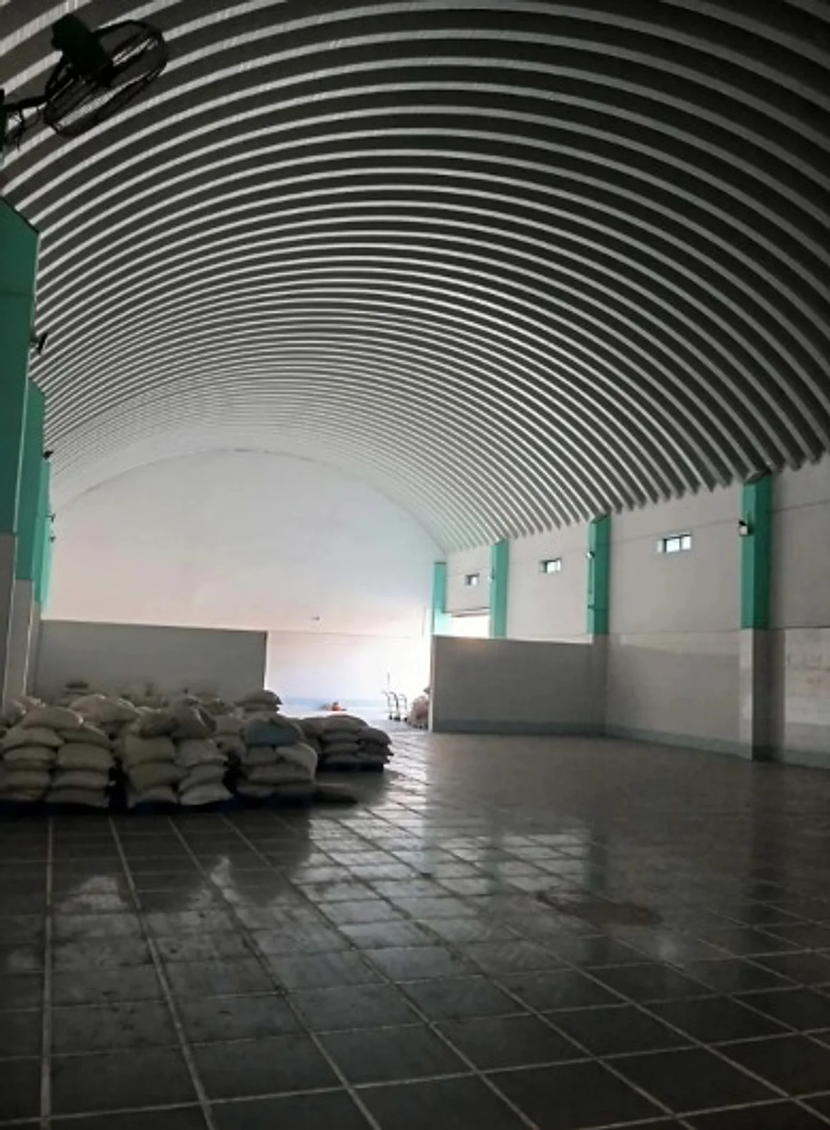 Covered storage hall with bagged produce