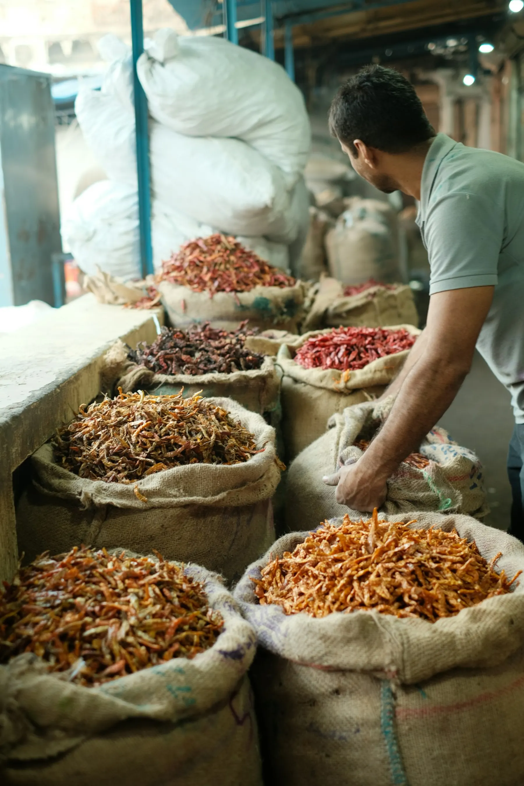 Spices being sorted and packed